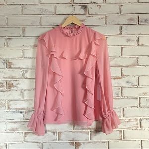 Rachel Parcell pink ruffle blouse top size small